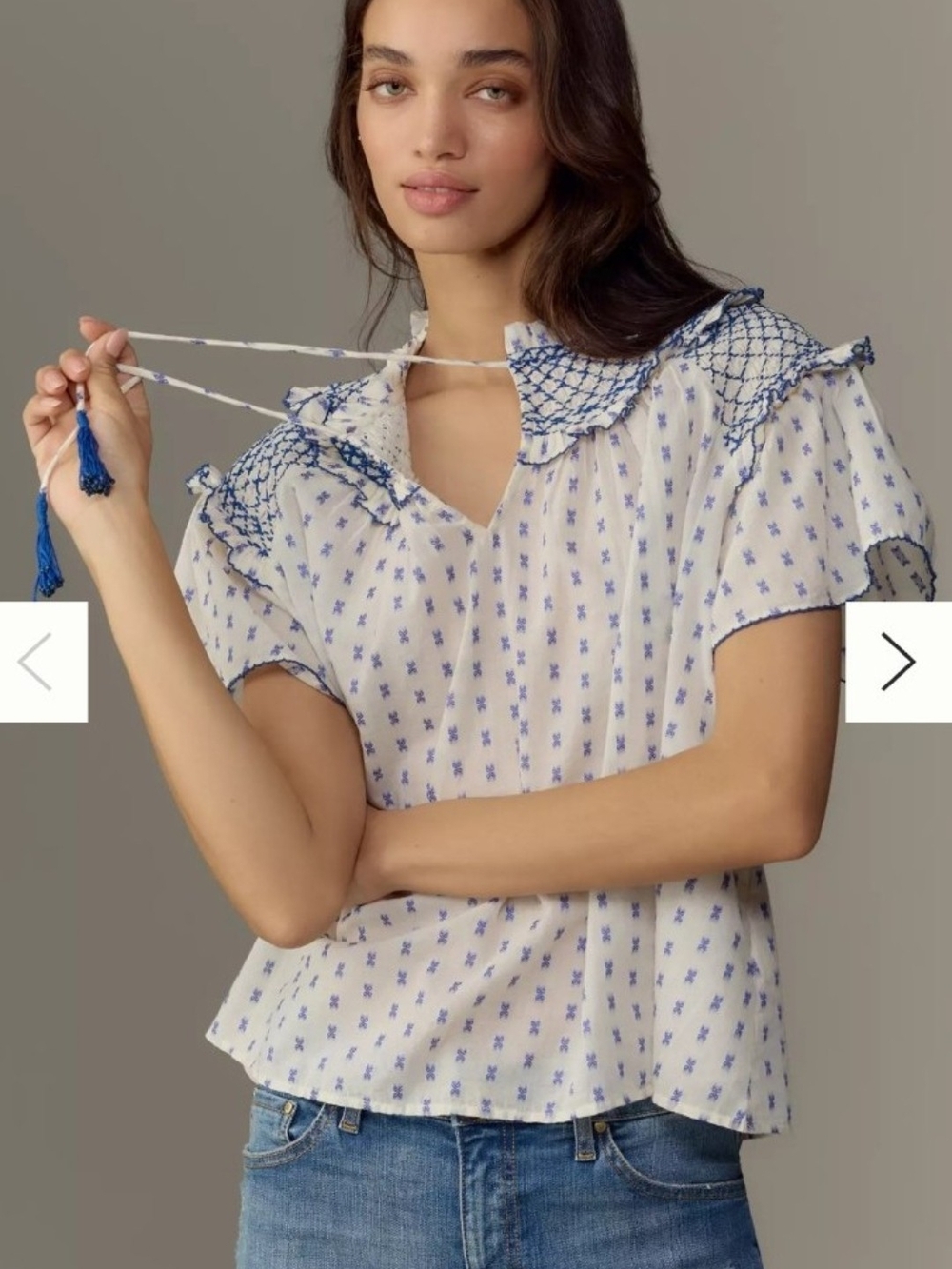 Anthropologie XS Pilcro Short-Sleeve Smocked Clip Dot Blouse